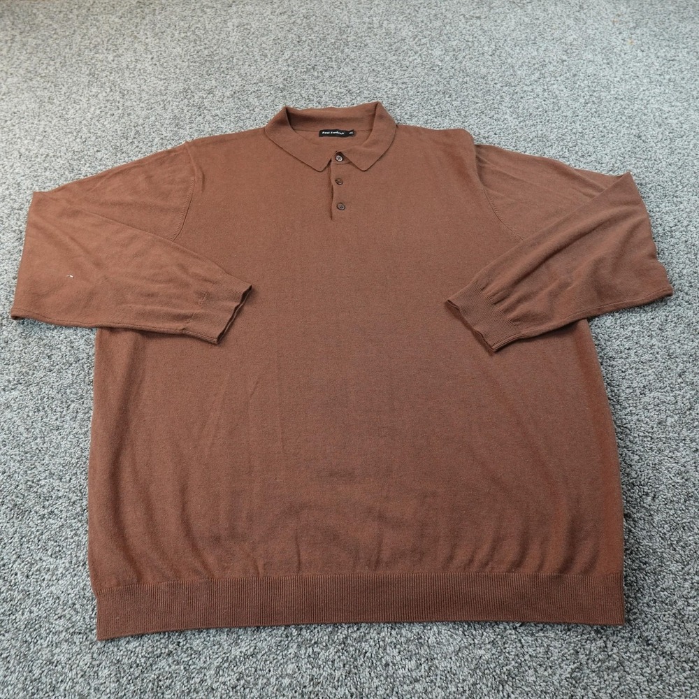 Paul Fredrick Sweater Mens 4XL Brown Silk Cotton Cashmere Knit Polo Pullover Top - Picture 2 of 9